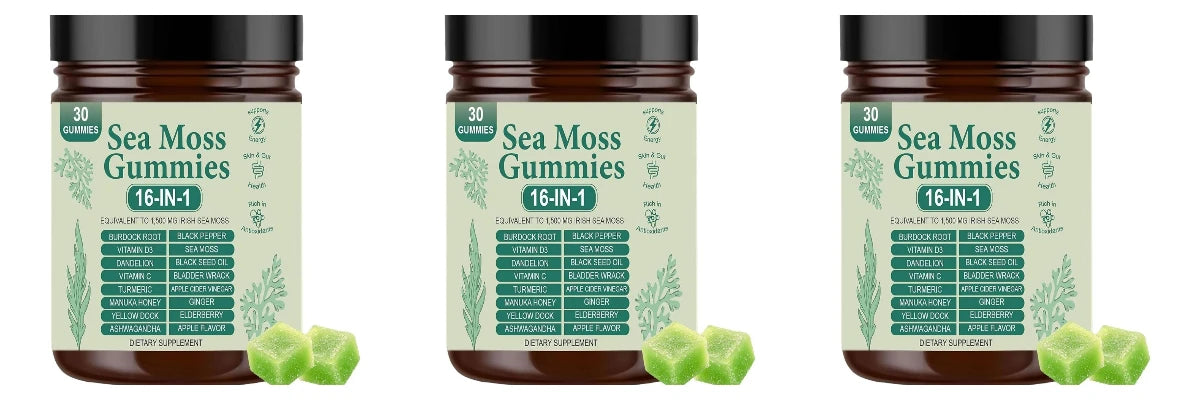 Irish Sea Moss Gummies 1500mg Equivalent 16 in 1 Botanical Blend,Support Digestion&Mood,Antioxidant Protection,Apple Flavor,30Ct