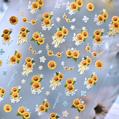 1 Sheet 5D Embossed Sunflower Nails Sticker Cute Spring Summer Floral Nail Decals Self-Adhesive Sunflower Nail Supplies DIY SW2$