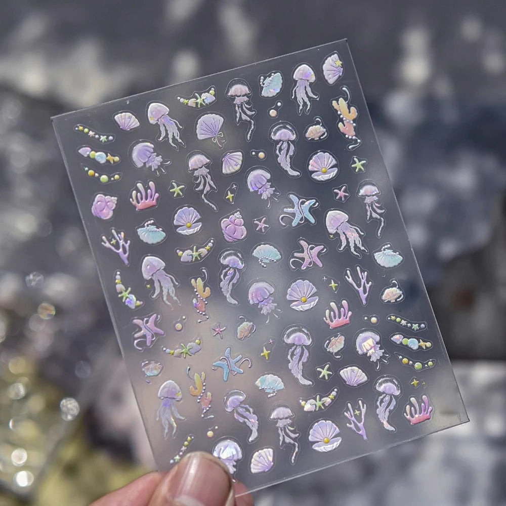 1pc Shell Light Starfish Shell Nail Stickers Cute Starfish Decorative Stickers For Nails DIY 3D Self Adhesive Summer Nail Decals