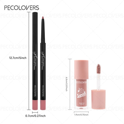 2PCS/Set Lip Liner and High Gloss Lip Glaze Set, Waterproof and Moisturizing Formula, Combined Use, Easy To Achieve Natural and Perfect Lip Makeup, Makeup Lovers, Trendy Girls