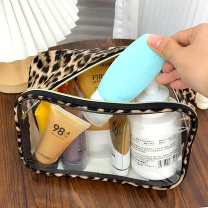 Transparent Leopard Print Clear Makeup Bag Large Capacity Travel Make Up Cosmetic Organizer Zipper Waterproof Cosmetic Bag