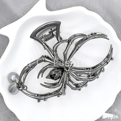 1Pcs Halloween Black Spider Hair Claw Clips with Pearl Charm Design,Metal Gothic Punk Hair Clips Strong Hold Hair Accessories
