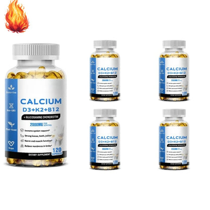 Calcium D3 K2 B12 Capsules for Bone, Teeth & Joint Support, Muscle, Immune & Nerve Health, Gluten-Free & Non-GMO, 120 Capsules