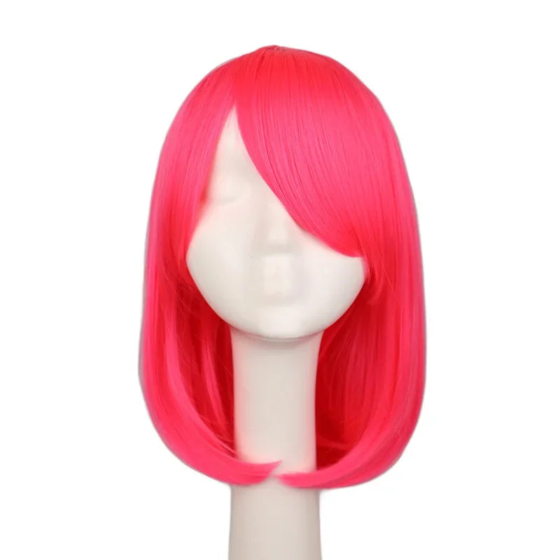 Synthetic short bob straight hair with trimmable bangs Lolita Ombre pink red blue purple cosplay wig for women short wigs