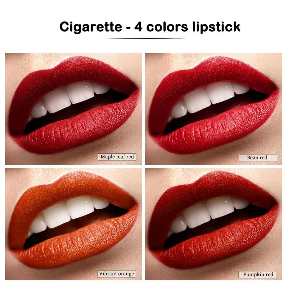4 Pcs Cigarette Lipstick Set Matte Lip Gloss Long Lasting Waterproof Nude Lip Tint Lip Stick Tube Cosmetics Christmas Gift