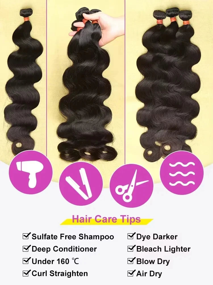Long Size 30 40 Inch Body Wave Hair Bundles Unprocessed Brazilian Virgin Remy Hair Double Drawn Wavy Weave Hair Extensions