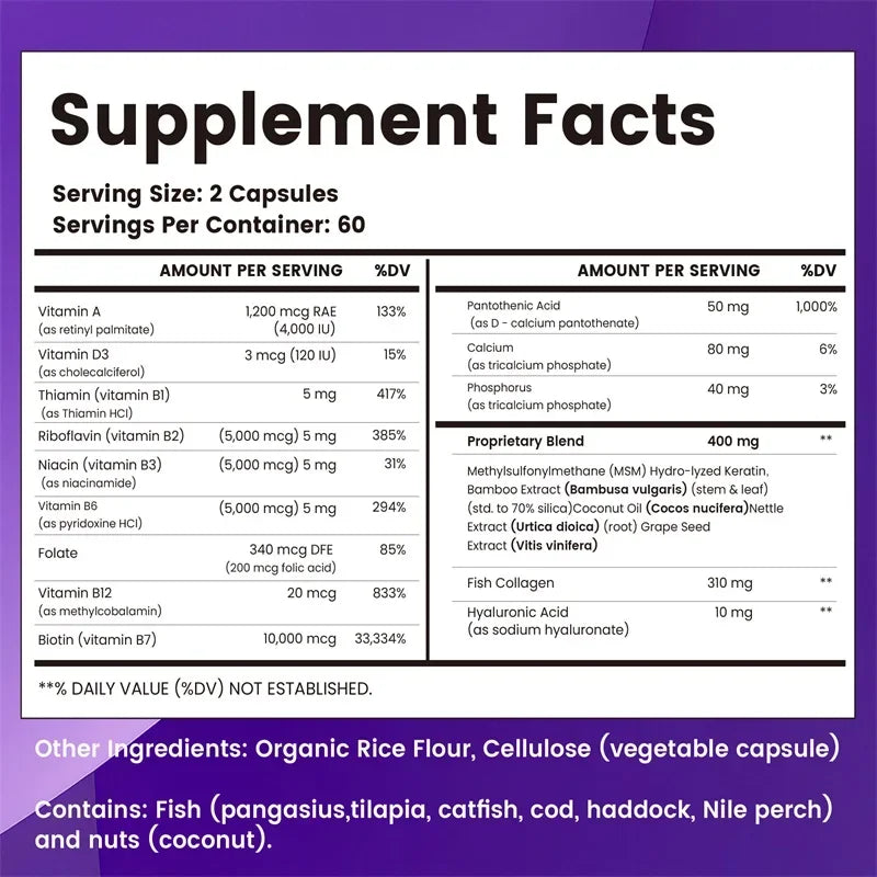 Biotin Collagen Keratin Supplement - Supports Hair & Skin Health, Promotes Collagen Synthesis, Anti-oxidation, Improves EnergySu