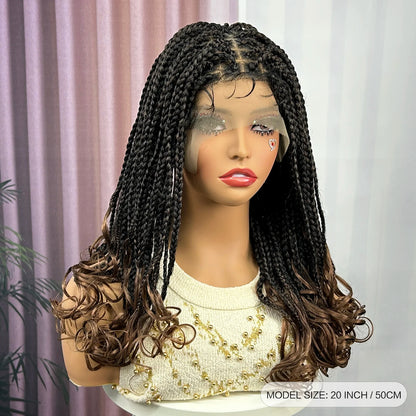 Knotless Box Braided Wig with Wavy Ends Synthetic Lace Frontal 1B-30 Dark Ombre Braided Lace Wig with Baby Hair for Black Women