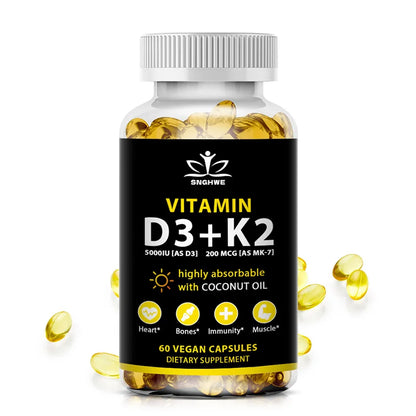 Vegan Vitamin D3+K2 Capsule Regulate Calcium Metabolism Support Teeth Bone Heart Health Joint Health