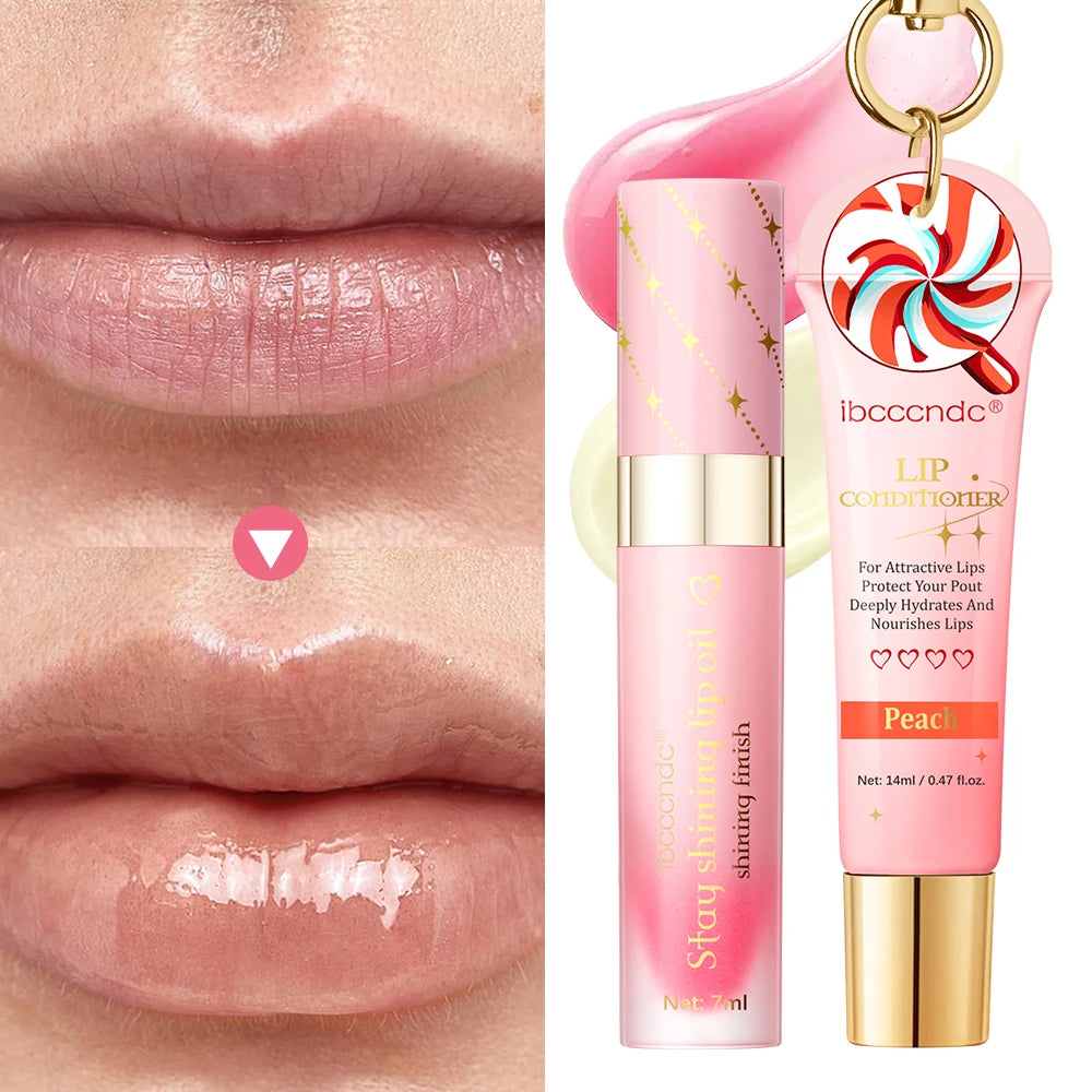 Lip Gloss Duo Combo with Keychain Long Lasting Nourish Plumper Lip Cosmetics Christmas Gift