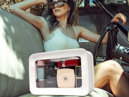 LUSQI Minimalist Transparent PVC Waterproof Cosmetic Leather Makeup Bag Travel Portable Toiletry Bag