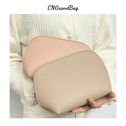 Customized Letters PU Leather Cosmetic Storage Bag Classic Simple Atmosphere Solid Color Make Up Bag Advanced Zipper Wash Bag