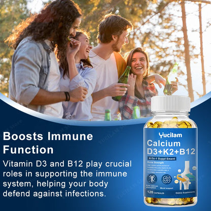 Calcium Vitamin D3 K2 B12 for Muscle, Nerve, Bone, Joint Mobility Health and Calcium Absorption