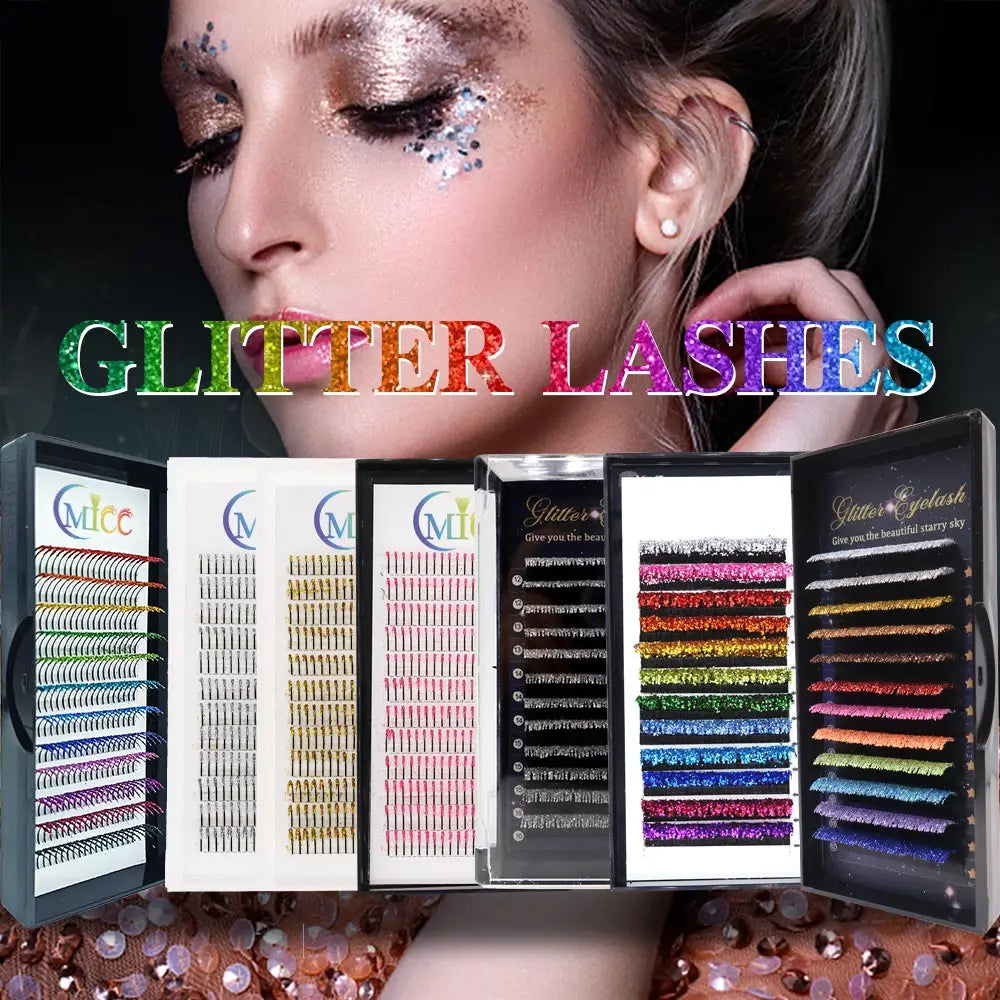 Christmas Mix Color Glitter Lashes Fashion Shiny Colorful Russian Volume Individual Eyelash Extensions Colors Glitter Lashes