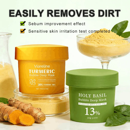 Holy Basil Sparking Bubble Mask Rich in Turmeric Extract Moisturizing Removes Blackheads Whiteheads Improve Uneven Skin Tone