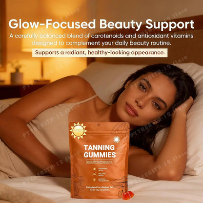 Tanning Gummies for Women, Sunless Bronzing Glow Support, Vegan Sugar-Free, Non-GMO, Astaxanthin & Lycopene, 60 Count