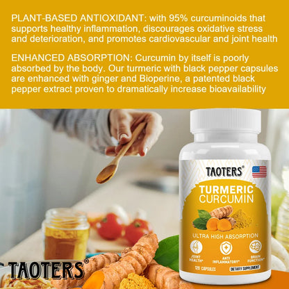Turmeric Curcumin Capsules,Natural Joint Support,Relieve Joint Pain, Support Brain Health & Heart Health