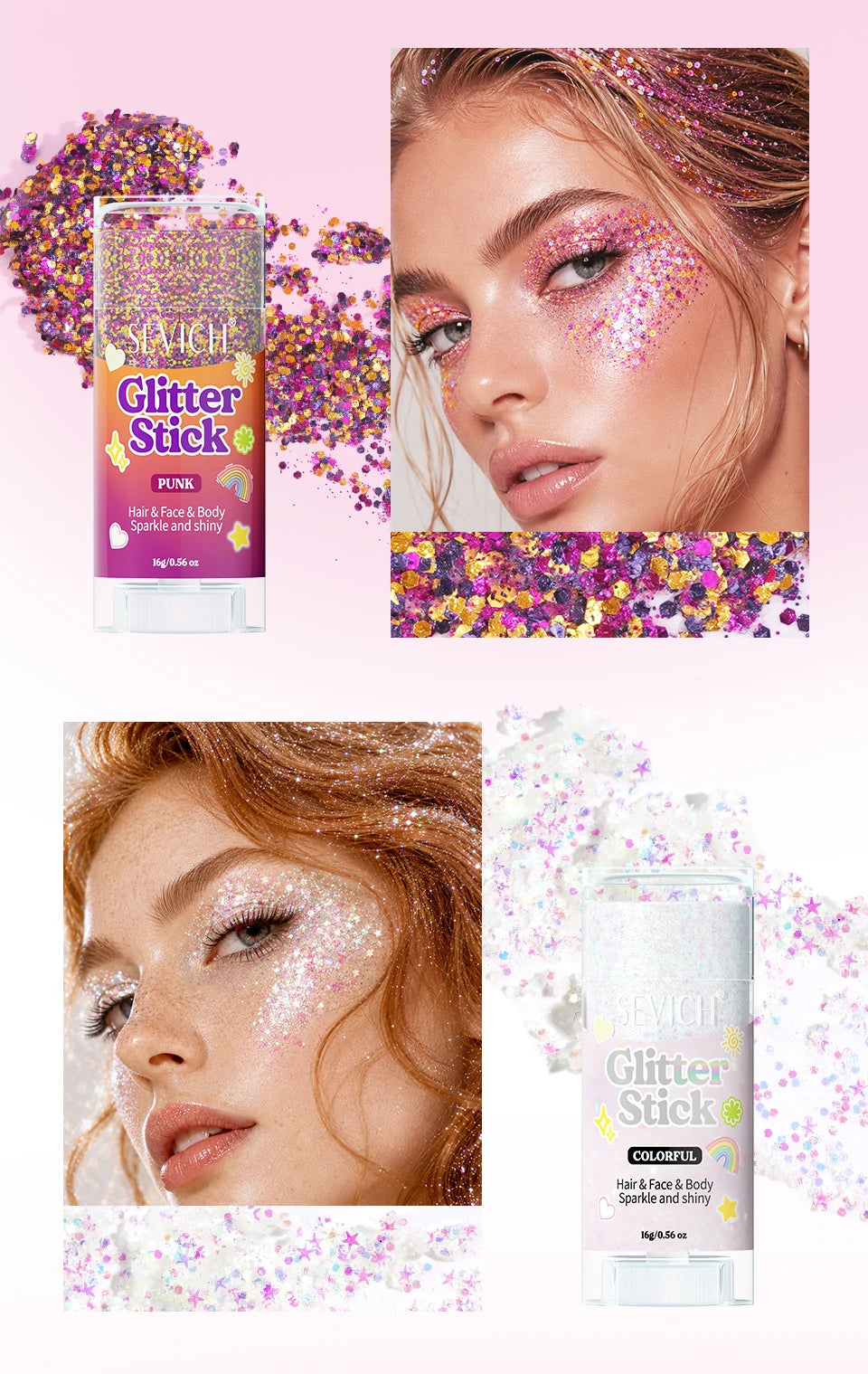 Sparkling Sequins Glitter Gel Stick 8 Colors Sequin Body Glitter Cosmetic Stick Hair Glitter Stick Festival Makeup for Christmas