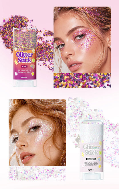 Sparkling Sequins Glitter Gel Stick 8 Colors Sequin Body Glitter Cosmetic Stick Hair Glitter Stick Festival Makeup for Christmas