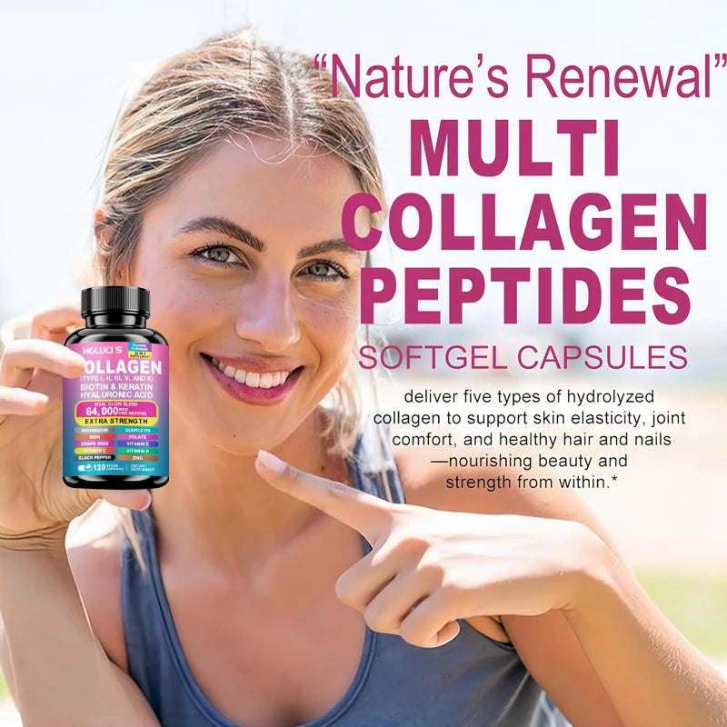 Collagen Complex Supplement with Biotin & Hyaluronic Acid, Hair Skin & Nails Support,Beauty Nutrition Formula for Skin Hydration