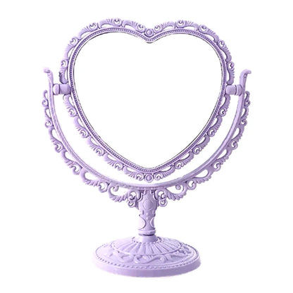 Desktop Makeup Mirror Heart Shape Makeup Vanity Portable Double-side Vanity Mirror Hand Mirror Cosmetic Compact Mirror for Women