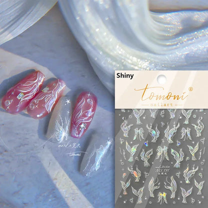 5D Summer Sea Shell Nail Sticker Shiny Embossed Starfish Nails Stickers Summer Beach Wine glass Jellyfish Nail Decals Decoration