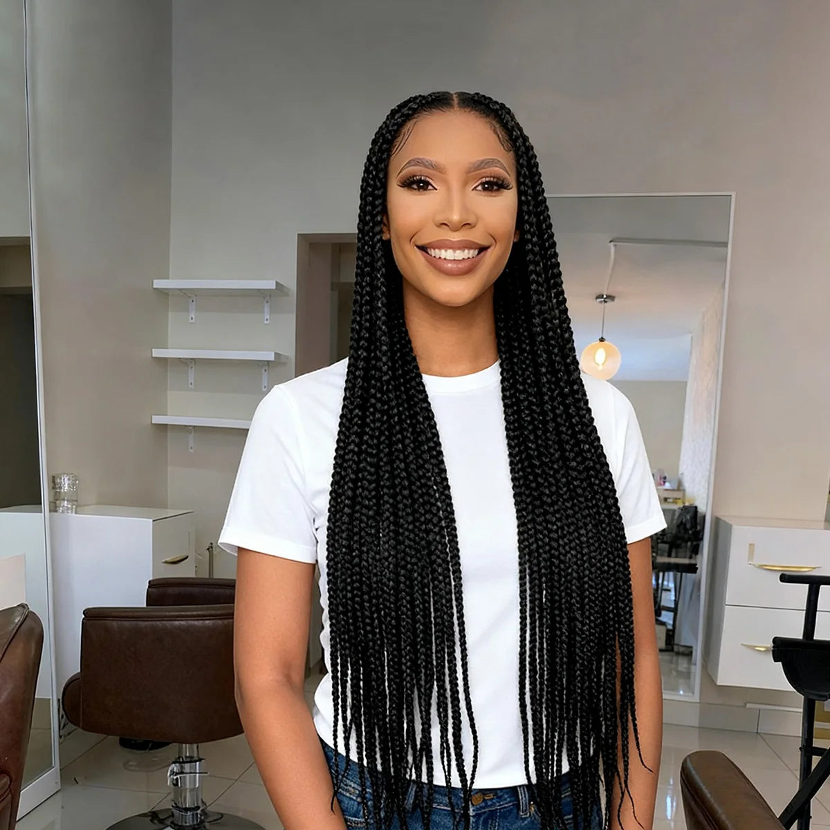 36inch Box Braided Wigs Synthetic Full Lace Braiding Hair Wigs Knotless Lace Frontal Braids Wig with Baby Hair for Black Women