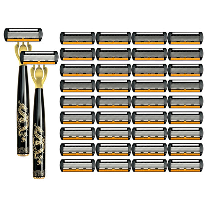 Men's Manual Safety Razor Set, Featuring 6-Layer Stainless Steel Blades and an Aloe vera Lubricating Strip | Perfect as a Gift.