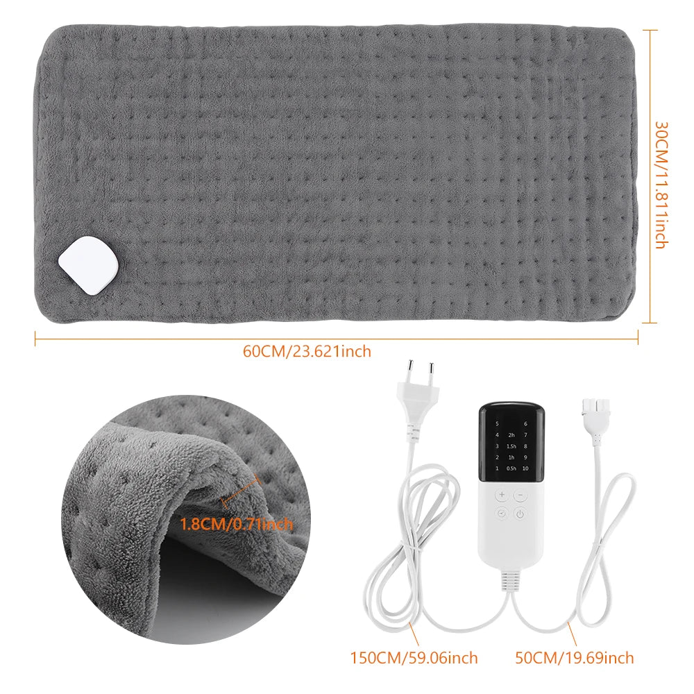 60x30cm Electric Blanket 10 Levels Heating Pad Double Helix Temperature Control Timing Thermal Mat for Office Home Period Cramps