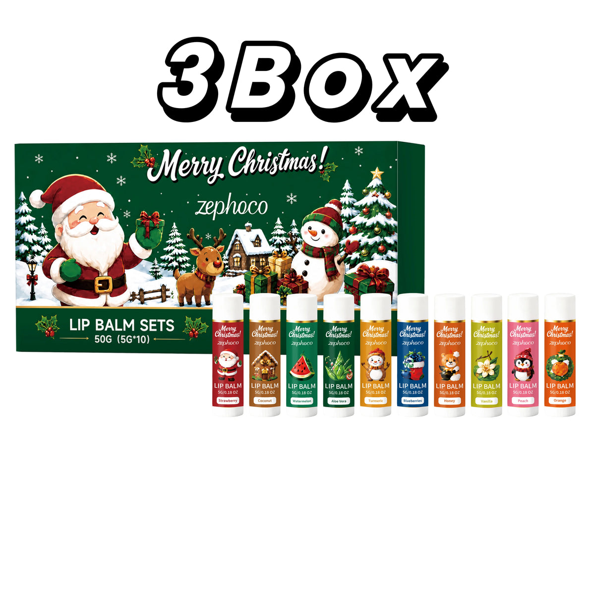 Christmas Lip Balm Set Moisturizing Multi-Flavor Long-Lasting Fruity Lip Care for Dry Cracked Lips Holiday Gift Stocking Stuffer