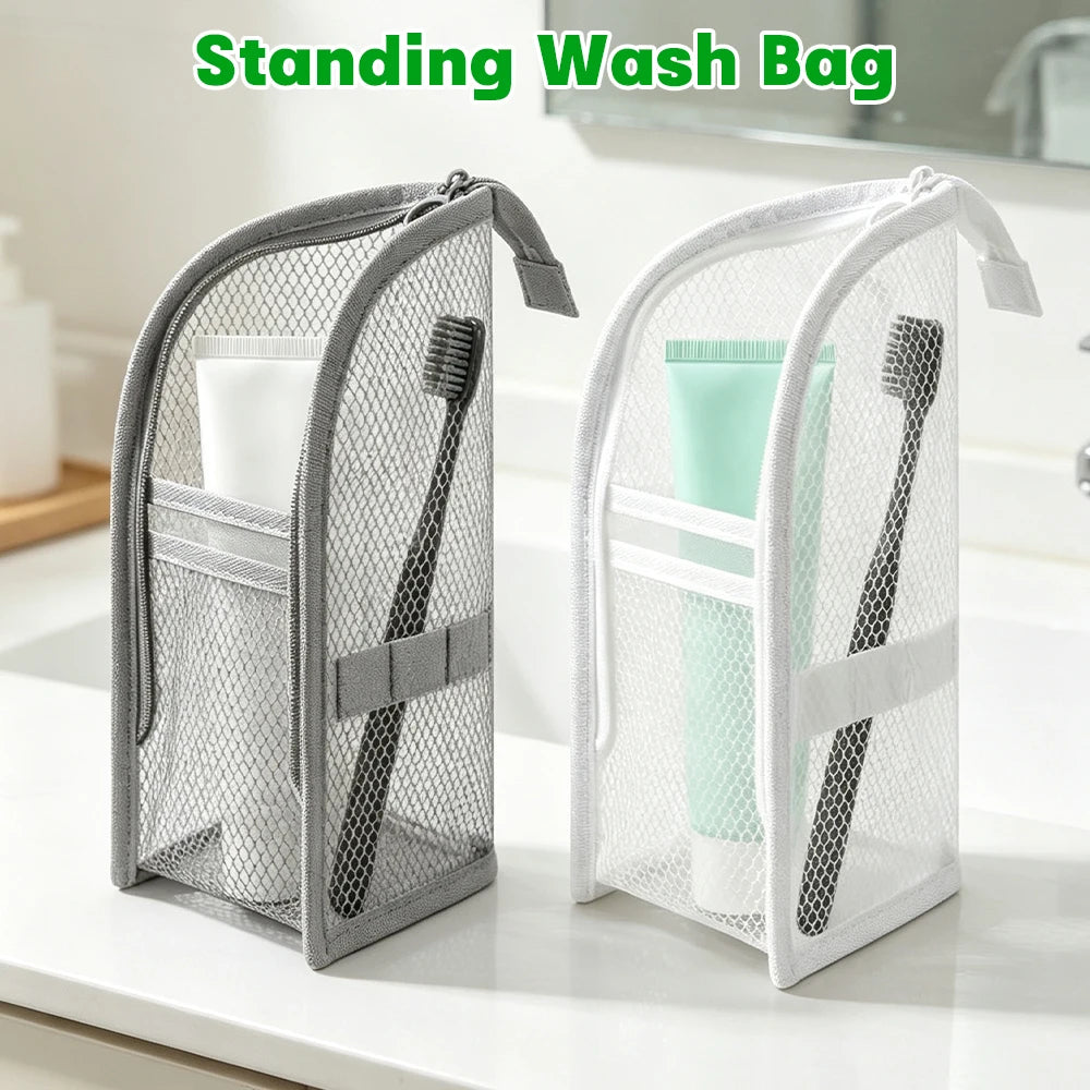 Waterproof Foldable Mesh Toiletry Bag Set for Women Portable Travel Organizer Stand-Up Cosmetic Pouch Bathroom Accessories