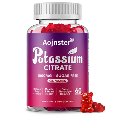 Aojnster Potassium Citrate Gummies 1000mg, Sugar Free Electrolyte Balance Support, 60 Gummy Bears