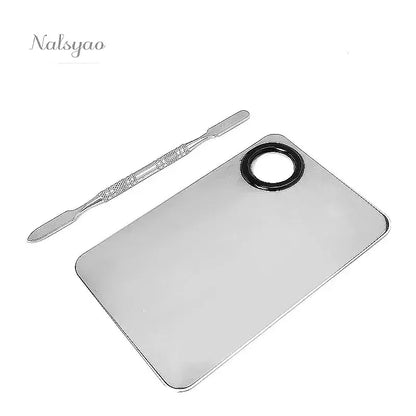 Upgraded Stainless Steel Metal Mixing Tray with Spatula Artist Tool for Foundation Nail Art Makeup Palette