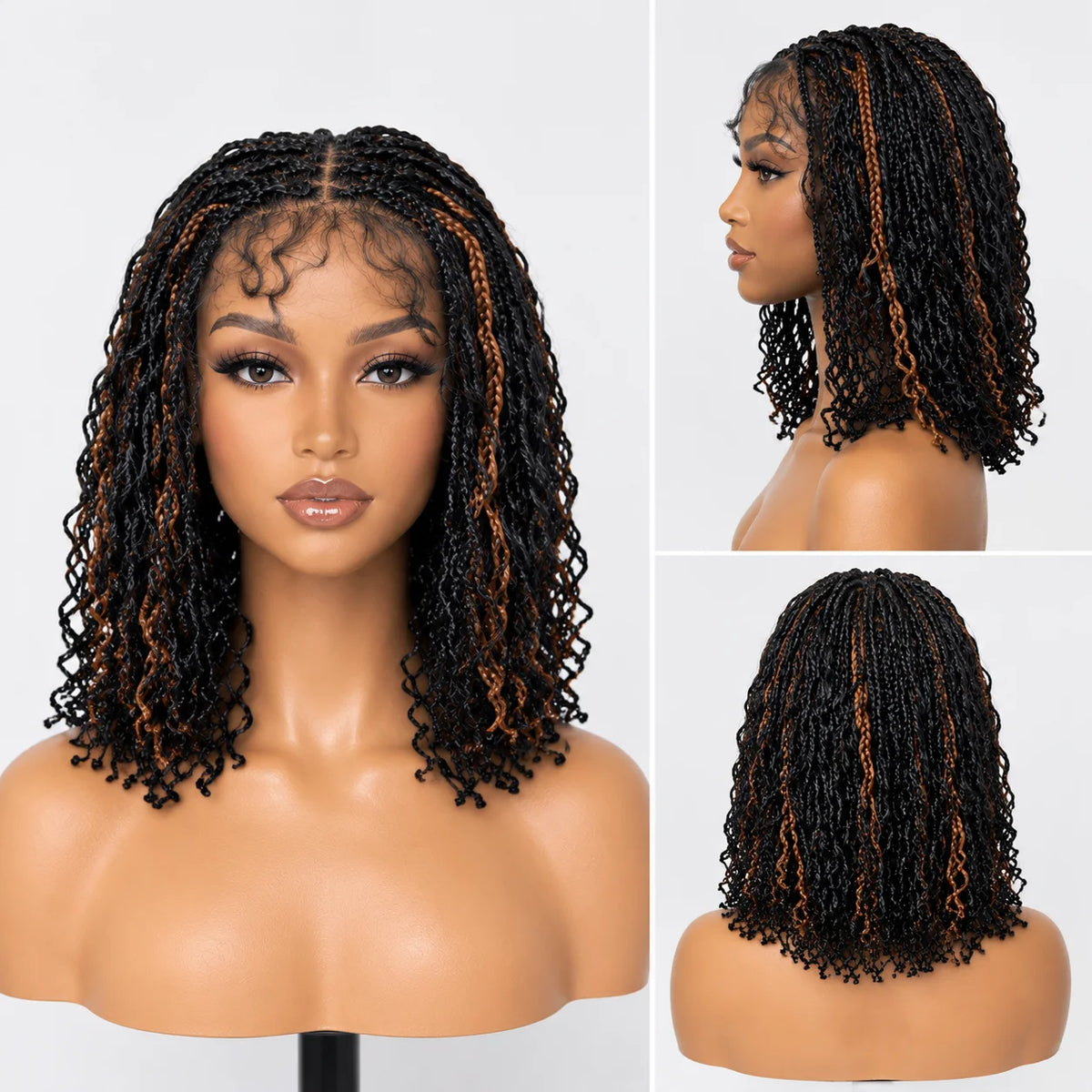 Synthetic Full Lace Braided Wigs Spring Twist Wig for Black Women 14 Inch Short Bob Knotless Box Braids Double Lace Twist Wigs