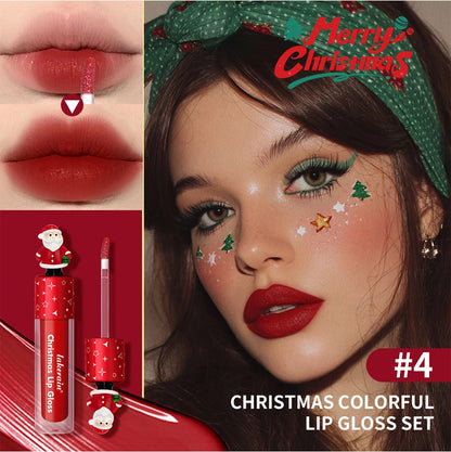 Christmas Lip Gloss Set Waterproof Long-Lasting Moisturizing Lip Skincare Lip Glaze Set Ideal Festive Holiday Christmas Gift