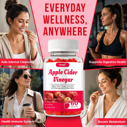 Apple Cider Vinegar Gummies with Pomegranate & Beet Root, Herbal Supplement, Support Digestive & Gut Wellness, Daily Wellness Gummy, 60 Counts