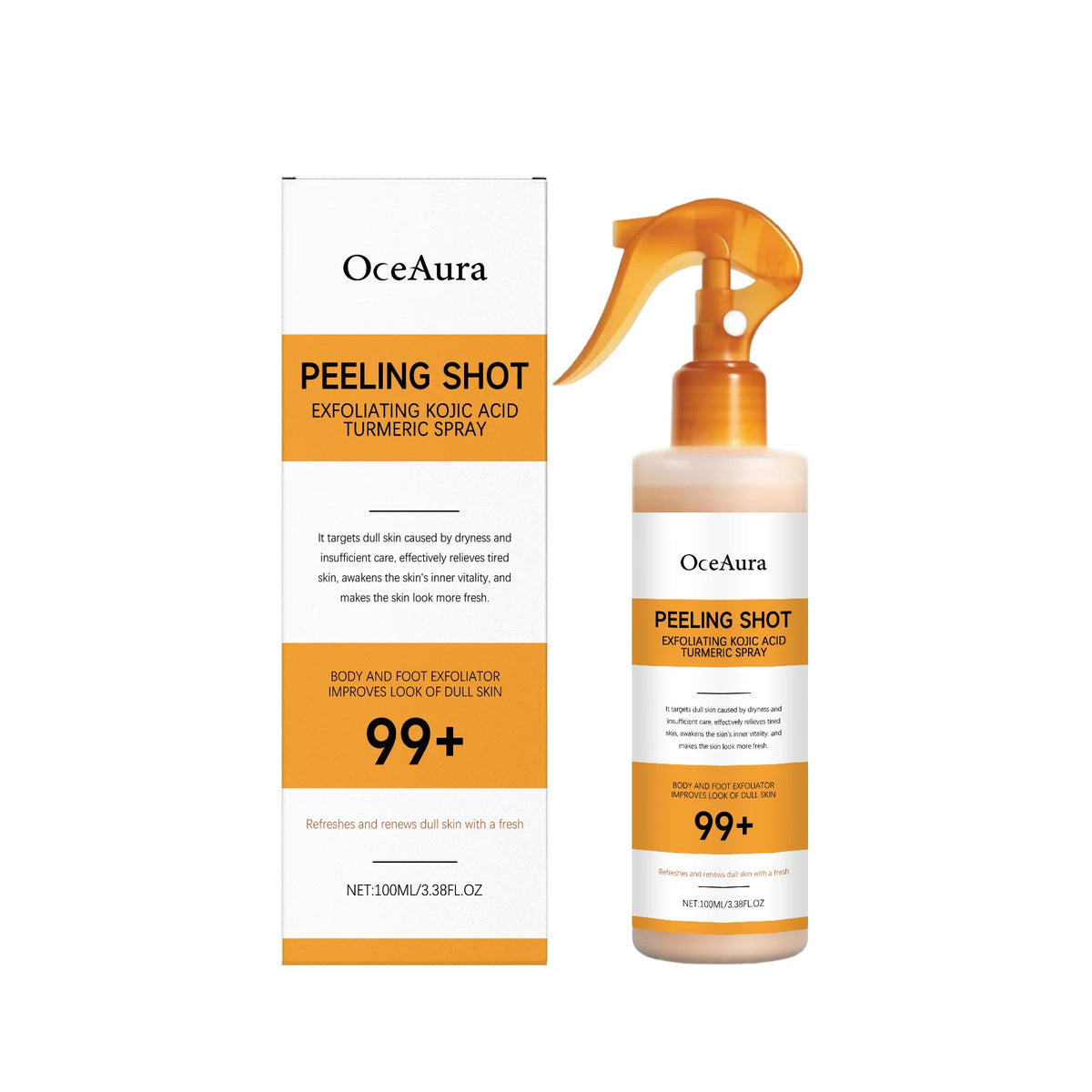 Natural Kojic Acid & Turmeric Exfoliating Spray - Gentle Deep Body Cleansing, Moisturizing and Skin-Softening Nourishing Mist