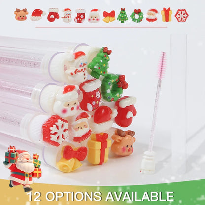 10Pcs Christmas Eyelash Brushes Set Santa Mascara Wand with Case Spoolie Eyebrow Comb Festive Makeup Tool Xmas Gift for Women