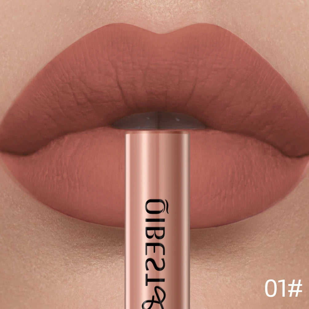 QIBEST Sexy Red Matte Lip Gloss Long Lasting Velvet Liquid Lipstick Lip Makeup Women Beauty Nonstick Cup Waterproof Lipgloss Hot