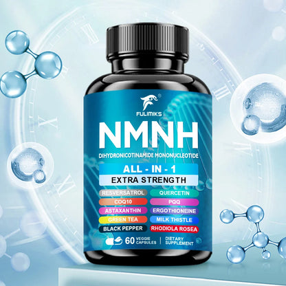 NMNH Supplement Capsules, NAD+ Booster, All-In-1, lmmune System, Energy, 60 Pills - Suitable for Men & Women - Daily Supplement