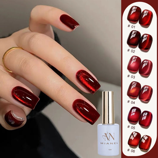 MN 12ML 1-21PCS Hot Selling Red through Half the Sky Cat Eye Nail Polish New Whitening Glass Bead Cat Eye Nail Polish Nail Art