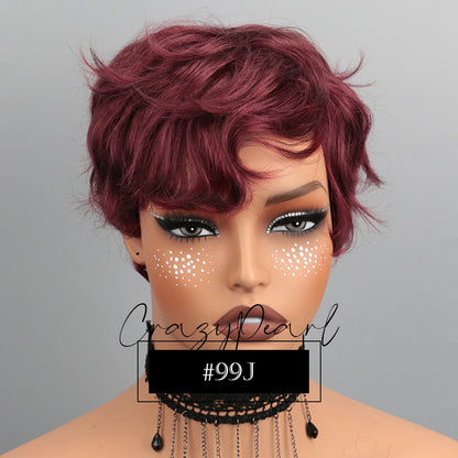 Short Pixie Cut Wig Black Human Hair Lace Front Wigs for Black Women Textured Layered Side Bang Natural Hairline Daily Work Styl