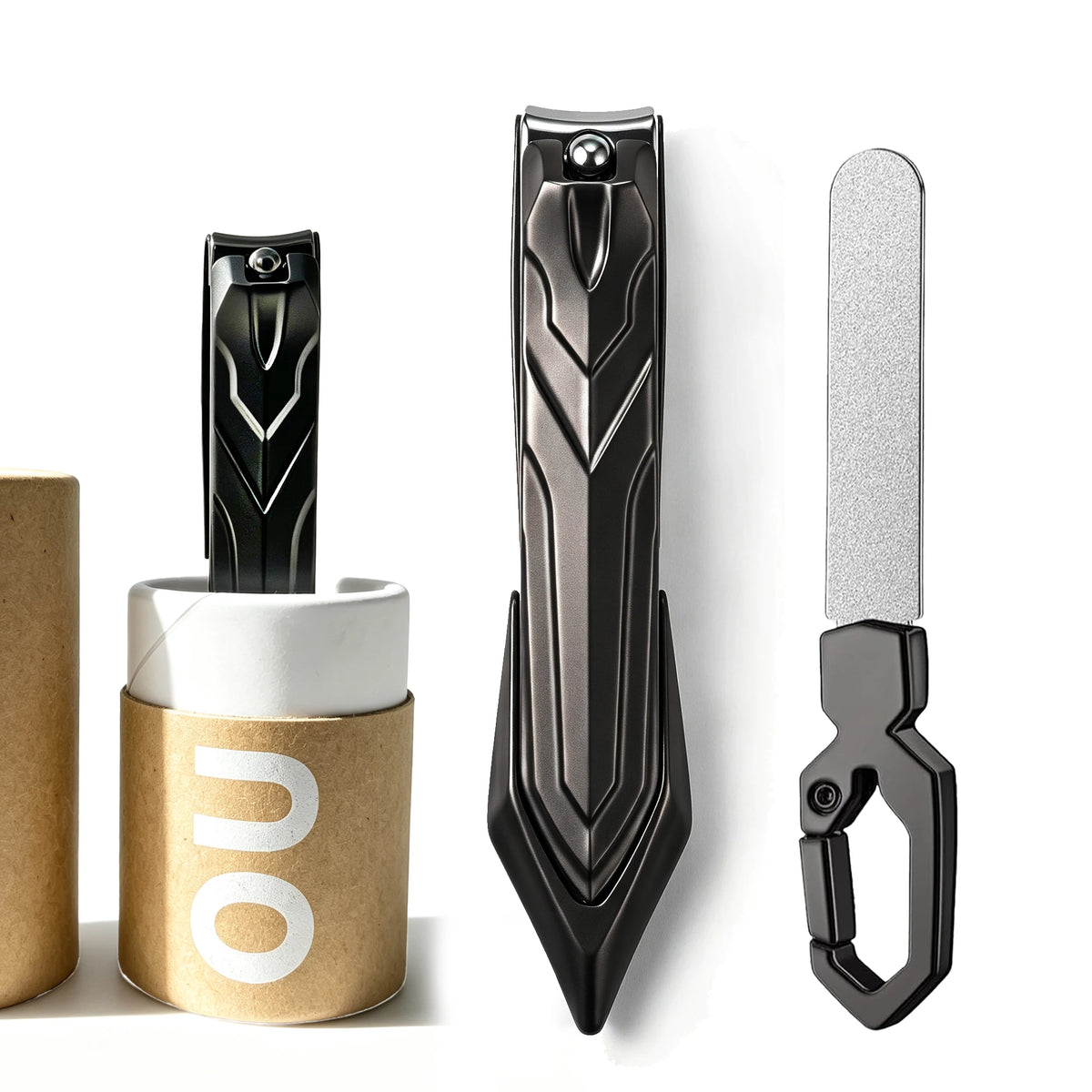 Ouriner Mecha Style Anti Splash Nail Clipper Stainless Steel Foldable Nail File Portable Kraft Tube Manicure Nail Care Kit