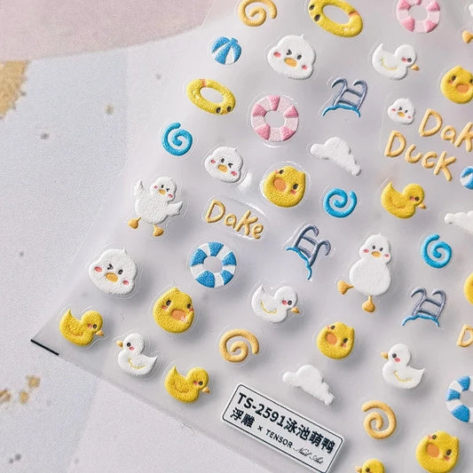 5D Summer Sea Shell Nail Sticker Shiny Embossed Starfish Nails Stickers Summer Beach Wine glass Jellyfish Nail Decals Decoration