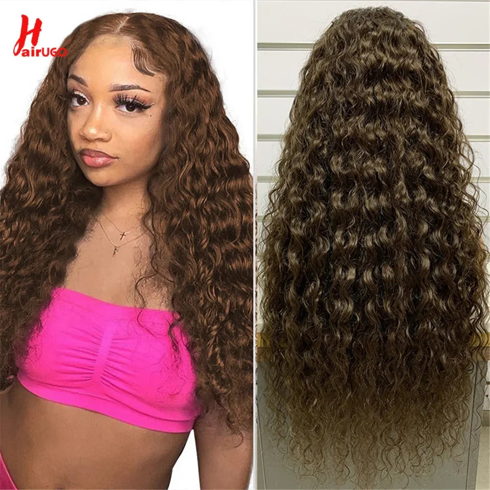 T1B/Orange Deep Wave Lace Closure Wig For Women Ombre Orange Lace Closure Human Hair Wigs With Baby Hair Remy Preplucked HairUGo