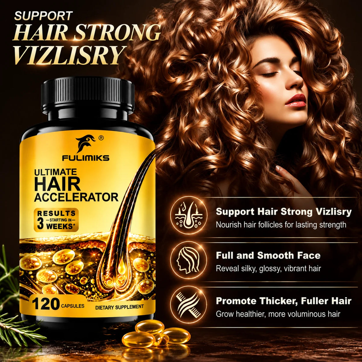 Hair Accelerator Supplement, Support Thicker & Fuller Hair, for Skin & Nails Health, Hair Growth, with Biotin & Marine Collagen