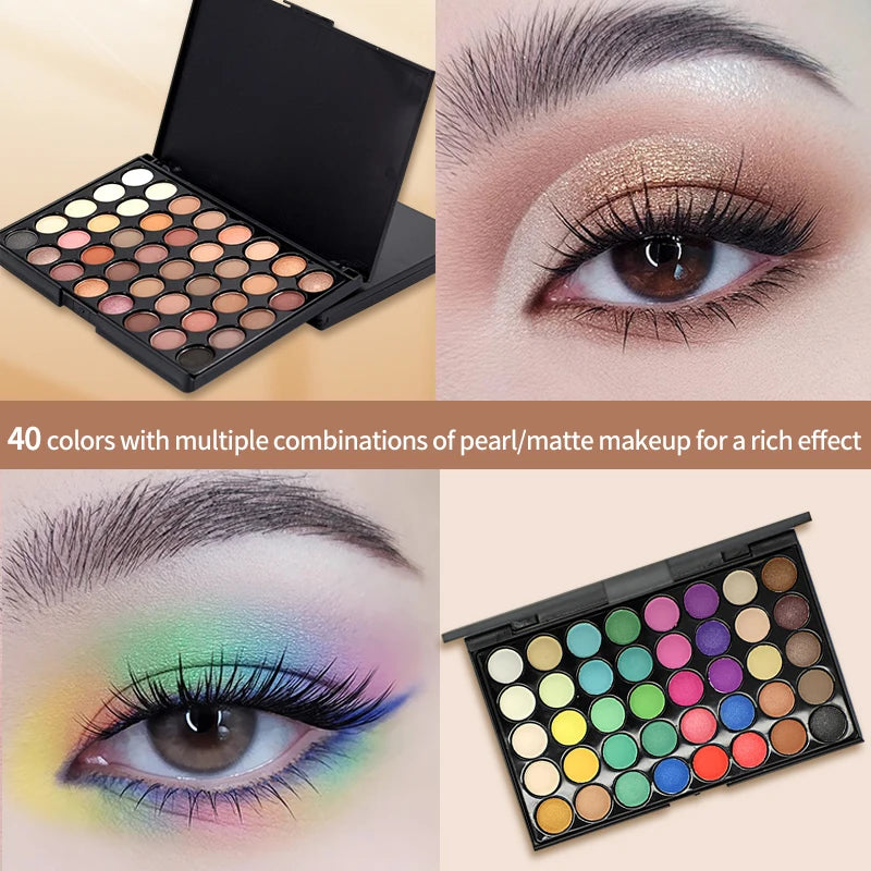 40Colors Glitter Eyeshadow Palette with Free 1Brushes Matte Waterproof Long Lasting Eyeshaow Powder Palette Cosmetics MakeUp Kit
