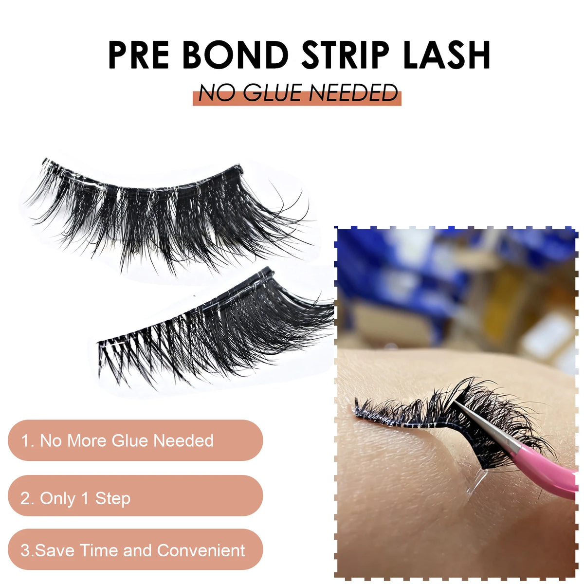 RED SIREN Self Adhesive Eyelashes 3Pairs/Pack Natural Look Half Faux Mink Lashes Long Lasting Press On Cat Eye Lashes Makeup