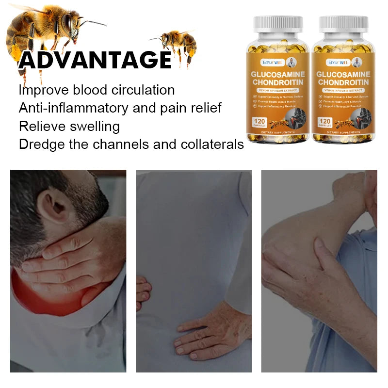 Bee Venom Glucosamine Chondroitin MSM Capsules - Joint Health Supplement for Mobility, Flexibility and Joint Pain Relief