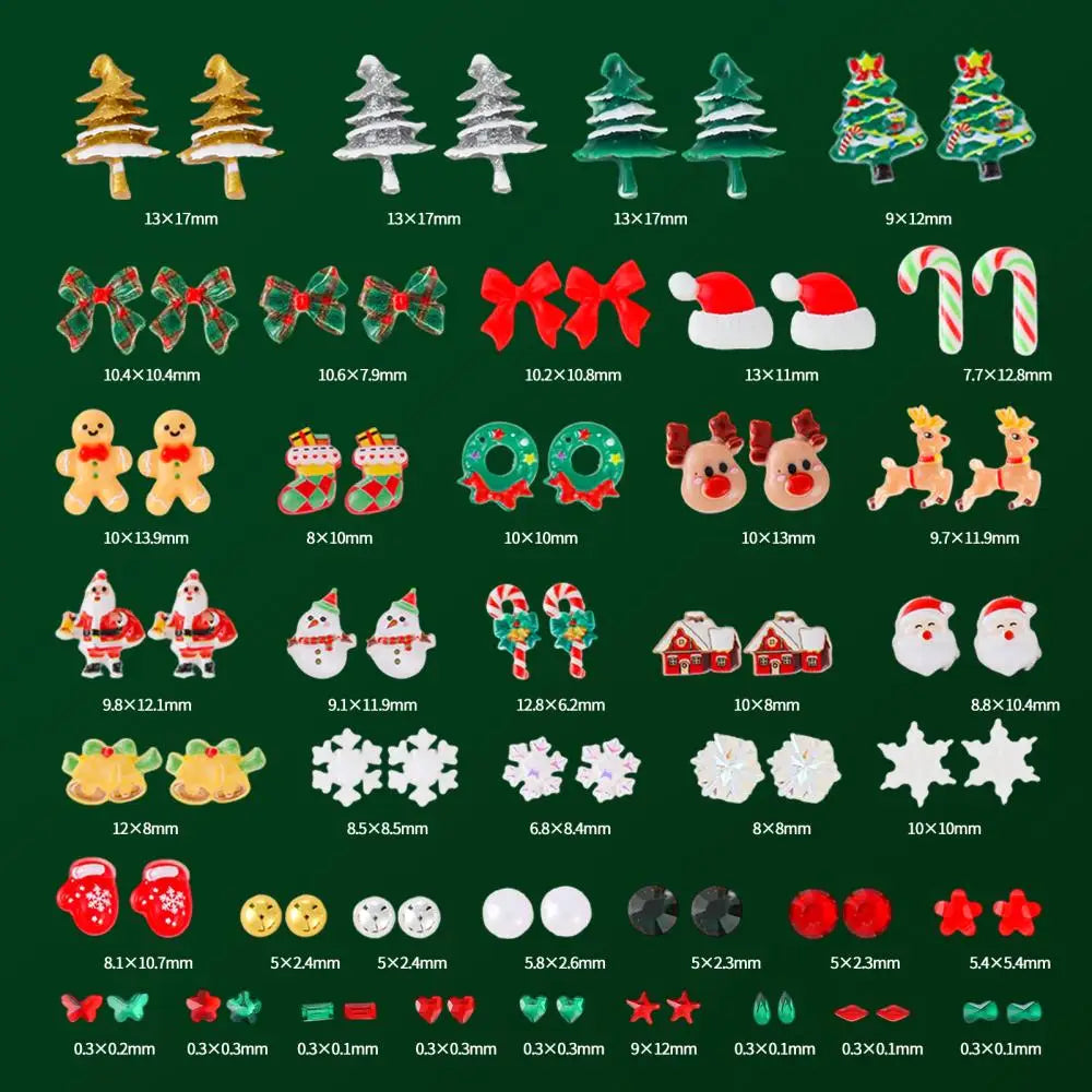 1Box Cartoon Creative Elk Santa Claus Gloves Bow Nail Art Decorations Cute Socks Bell Resin Nail Charms for DIY Christmas Nails